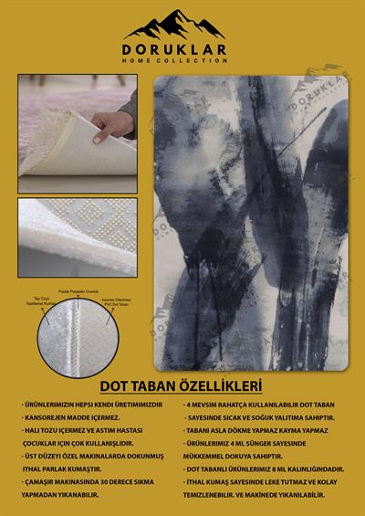 Kaymaz Taban Makinada Yıkanabilir Dijital Baskı Dekoratif Modern Desenli Rona Serisi Dot Taban Halı RN015