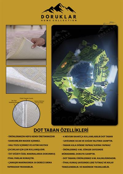 Kaymaz Taban Makinada Yıkanabilir Dijital Baskı Minecraft Desenli Genç Odası Halısı