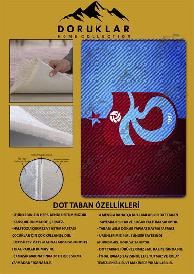 Kaymaz Taban Makinada Yıkanabilir Dijital Baskı Modern Desenli Genç Odası ve Çocuk Odası Halısı Dot Taban Halı