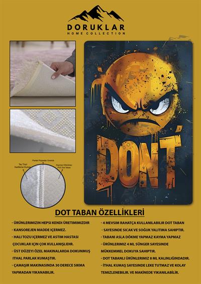 Kaymaz Taban Makinada Yıkanabilir Dijital Baskı Dont Desenli Genç ve Çocuk Odası Halısı Dot Taban Halı