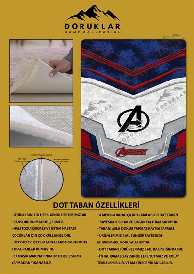 Kaymaz Taban Makinada Yıkanabilir Dijital Baskı Marvel Avengers Desenli Genç Odası Halısı