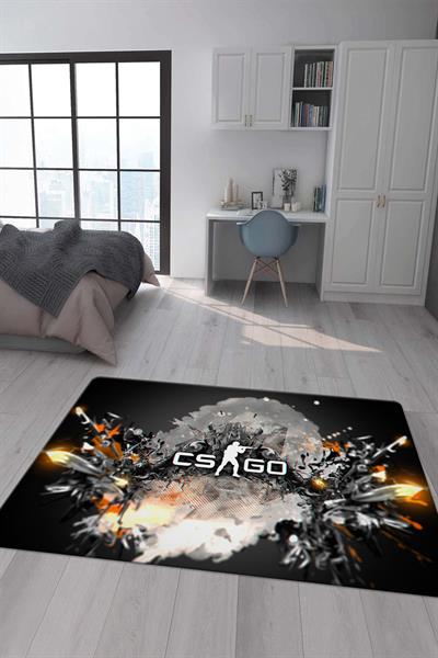 Kaymaz Taban Makinada Yıkanabilir Dijital Baskı CS GO Desenli Genç Odası Halısı