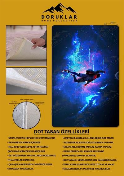 Kaymaz Taban Makinada Yıkanabilir Dijital Baskı Spiderman Desenli Çocuk Halısı