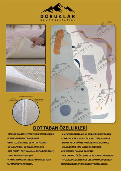 Kaymaz Taban Makinada Yıkanabilir Dijital Baskı Dekoratif Modern Desenli Rona Serisi Dot Taban Halı RN009
