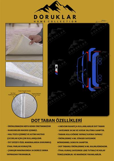 Kaymaz Taban Makinada Yıkanabilir Dijital Baskı BMW Desenli Genç Odası Halısı Dot Taban Halı