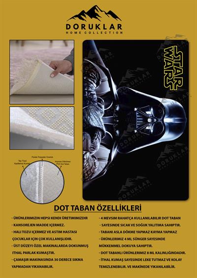 Kaymaz Taban Makinada Yıkanabilir Dijital Baskı StarWars Desenli Genç Odası Halısı