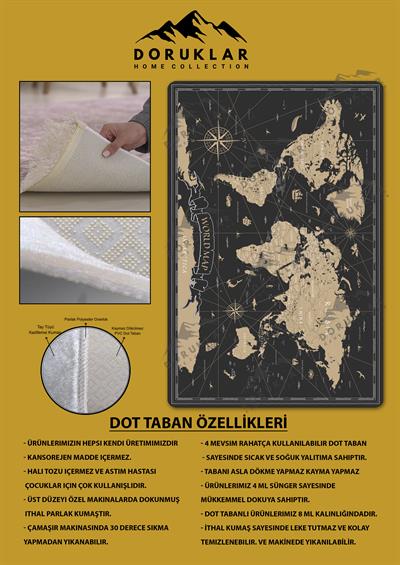 Kaymaz Taban Makinada Yıkanabilir Dijital Baskı Harita Desenli Genç Odası Halısı