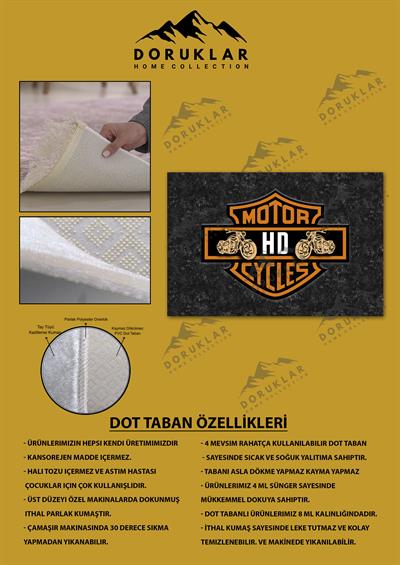 Kaymaz Taban Makinada Yıkanabilir Dijital Baskı GOLD Motor Desenli Genç Odası Halısı