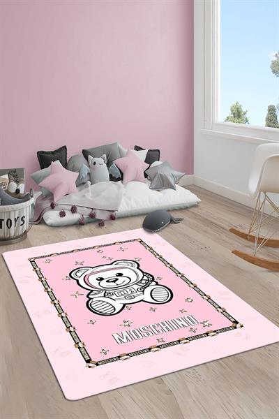 Kaymaz Taban Makinada Yıkanabilir Dijital Baskı Ayıcık Desenli Çocuk Odası Halısı Dot Taban Halı 01