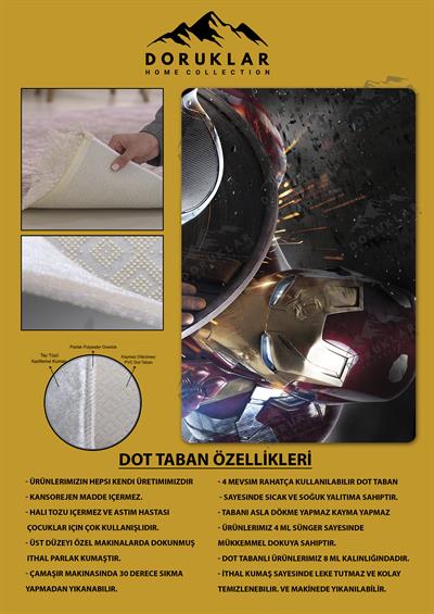 Kaymaz Taban Makinada Yıkanabilir Dijital Baskı İronMan Desenli Genç Odası Halısı
