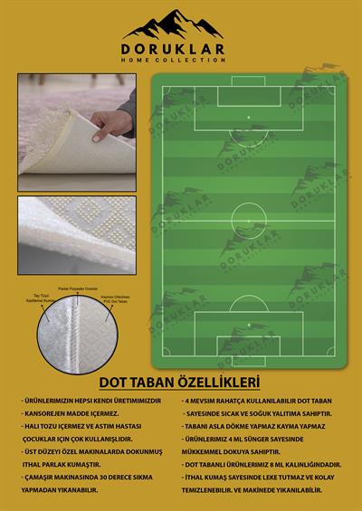 Kaymaz Taban Makinada Yıkanabilir Dijital Baskı Futbol Sahası Desenli Genç Odası Halısı