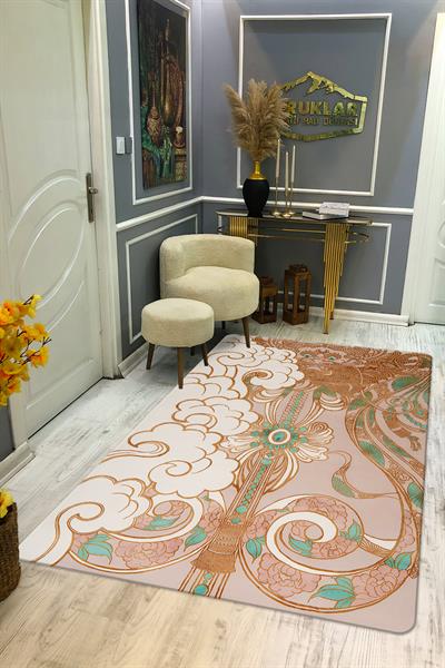 Kaymaz Taban Makinada Yıkanabilir Dijital Baskı Dekoratif Modern Desenli Rona Serisi Dot Taban Halı RN012