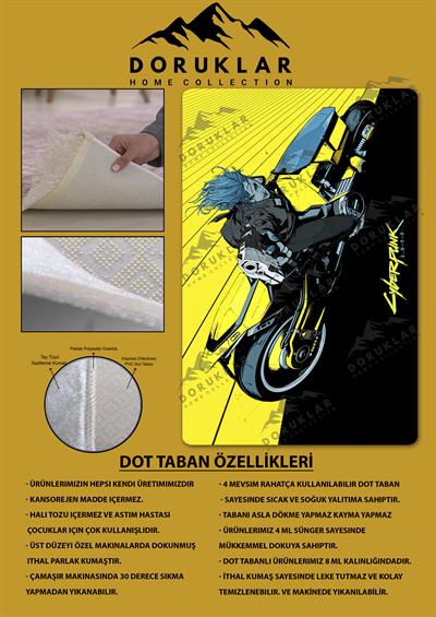 Kaymaz Taban Makinada Yıkanabilir Dijital Baskı Cyperpunk Desenli Çocuk Odası Halısı Dot Taban Halı RHR12