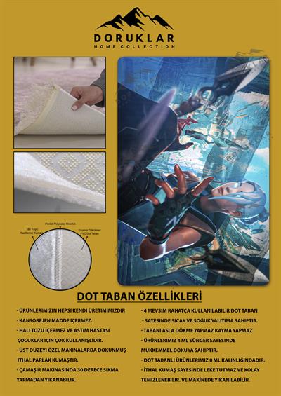Kaymaz Taban Makinada Yıkanabilir Dijital Baskı Valorant Jett Desenli Çocuk Odası Halısı Dot Taban Halı VL14