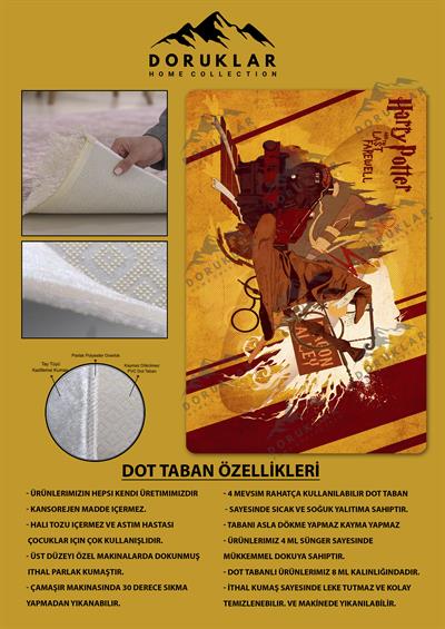 Kaymaz Taban Makinada Yıkanabilir Dijital Baskı Harry Potter Desenli Genç Odası ve Çocuk Odası Halısı Dot Taban Halı