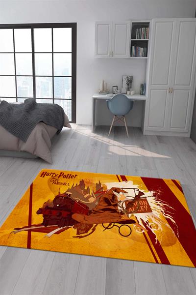 Kaymaz Taban Makinada Yıkanabilir Dijital Baskı Harry Potter Desenli Genç Odası ve Çocuk Odası Halısı Dot Taban Halı