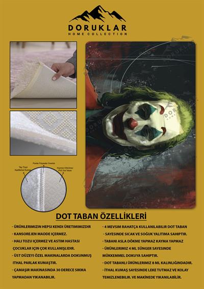 Kaymaz Taban Makinada Yıkanabilir Dijital Baskı Joker Desenli Genç Odası Halısı