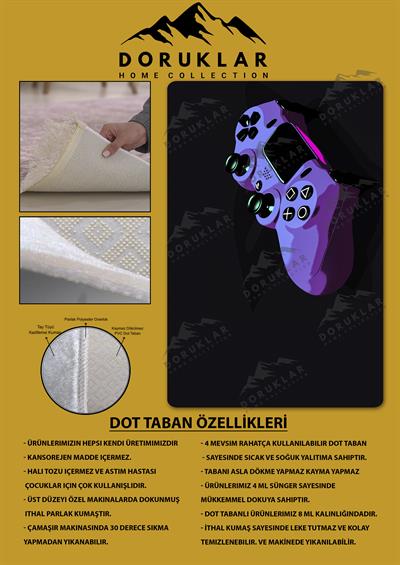 Kaymaz Taban Makinada Yıkanabilir Dijital Baskı Gaming Konsol Desenli Çocuk Odası Halısı Dot Taban Halı RHR07