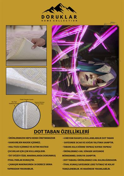 Kaymaz Taban Makinada Yıkanabilir Dijital Baskı Arcane Jinx Desenli Çocuk Odası Halısı Dot Taban Halı ARC12