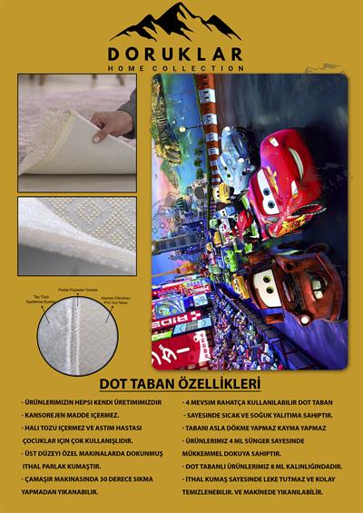 Kaymaz Taban Makinada Yıkanabilir Dijital Baskı Şimşek Mcqueen Desenli Genç Odası Halısı Dot Taban Halı GNC58