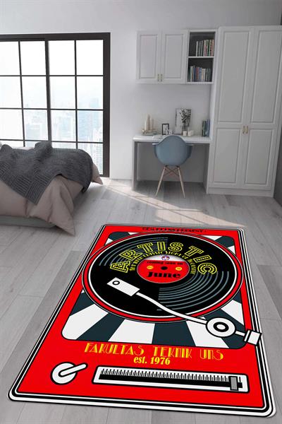 Kaymaz Taban Makinada Yıkanabilir Dijital Baskı Retro Desenli Çocuk Genç Odası Halısı Dot Taban Halı RTR26