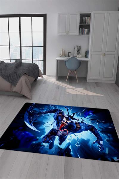 Kaymaz Taban Makinada Yıkanabilir Dijital Baskı Venom Desenli Genç Odası Halısı Dot Taban Halı GNC73
