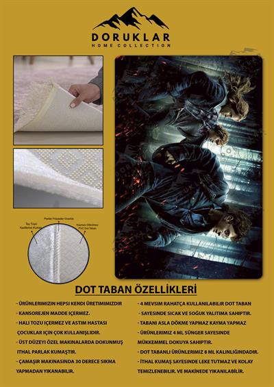 Kaymaz Taban Makinada Yıkanabilir Dijital Baskı Harry Potter Desenli Genç Odası Halısı