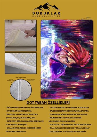 Kaymaz Taban Makinada Yıkanabilir Dijital Baskı Arcane Vi Desenli Çocuk Odası Halısı Dot Taban Halı ARC13