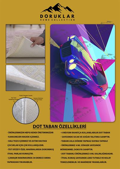 Kaymaz Taban Makinada Yıkanabilir Dijital Baskı Araba Desenli Genç Odası Halısı
