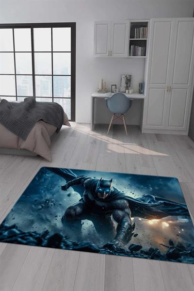 Kaymaz Taban Makinada Yıkanabilir Dijital Baskı Batman Desenli Genç Odası Halısı Dot Taban Halı GNC32