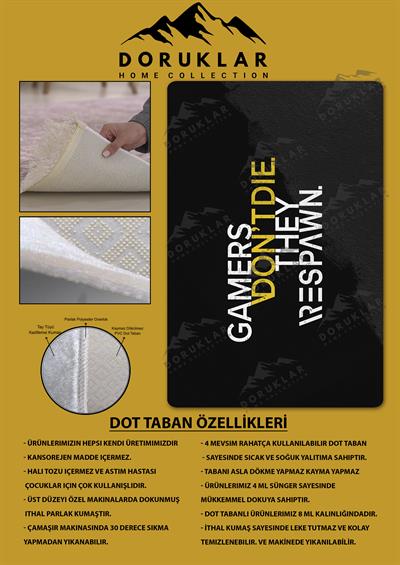 Kaymaz Taban Makinada Yıkanabilir Dijital Baskı Gamers Dont Die Desenli Çocuk Odası Halısı Dot Taban Halı RHR19