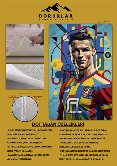 Kaymaz Taban Makinada Yıkanabilir Dijital Baskı Modern Desenli Çocuk Genç Odası Halısı Dot Taban Halı WLD04
