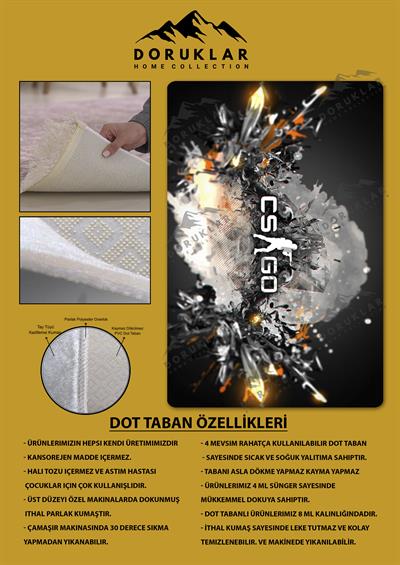 Kaymaz Taban Makinada Yıkanabilir Dijital Baskı CS GO Desenli Genç Odası Halısı