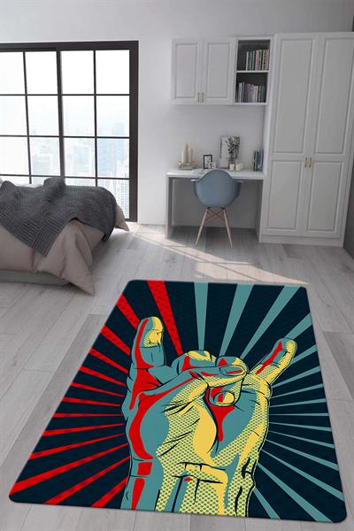 Kaymaz Taban Makinada Yıkanabilir Dijital Baskı Retro Desenli Çocuk Genç Odası Halısı Dot Taban Halı RTR15