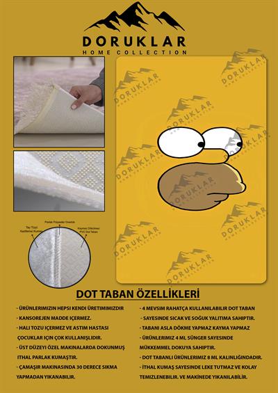 Kaymaz Taban Makinada Yıkanabilir Dijital Baskı Simpson Desenli Genç Odası Halısı Dot Taban Halı GNC44