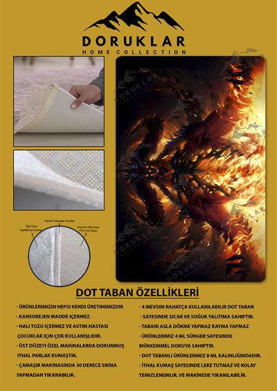 Kaymaz Taban Makinada Yıkanabilir Dijital Baskı Diablo Desenli Genç Odası Halısı Dot Taban Halı GNC56