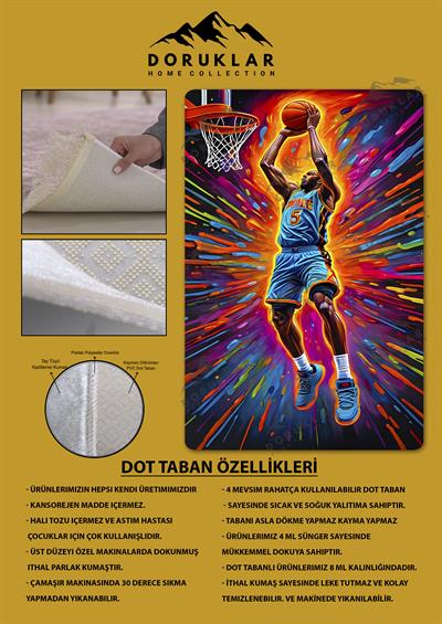 Kaymaz Taban Makinada Yıkanabilir Dijital Baskı Modern Desenli Çocuk Genç Odası Halısı Dot Taban Halı WLD29