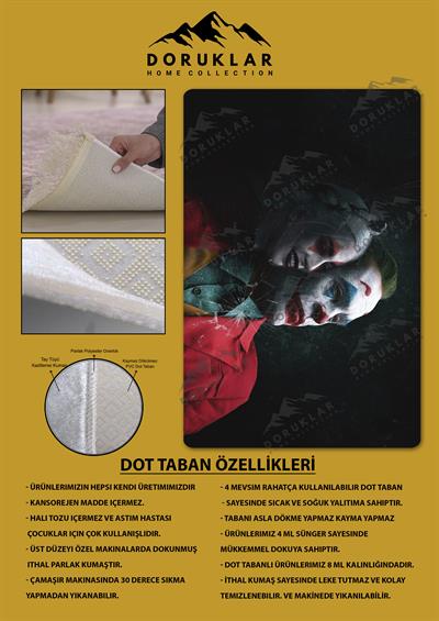 Kaymaz Taban Makinada Yıkanabilir Dijital Baskı Joker Desenli Genç Odası Halısı