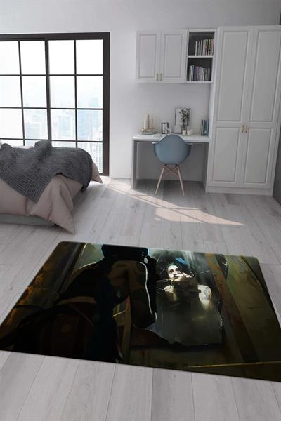 Kaymaz Taban Makinada Yıkanabilir Dijital Baskı Arcane Powder Jinx Desenli Çocuk Odası Halısı Dot Taban Halı ARC11