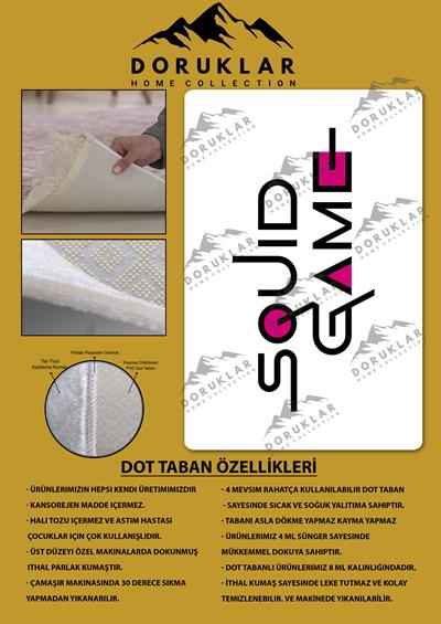 Kaymaz Taban Makinada Yıkanabilir Dijital Baskı Squid Game Desenli Genç Odası Halısı Dot Taban Halı