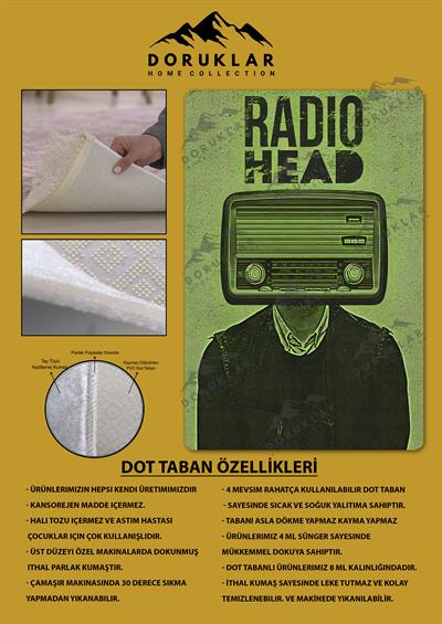 Kaymaz Taban Makinada Yıkanabilir Dijital Baskı Retro Desenli Çocuk Genç Odası Halısı Dot Taban Halı RTR24