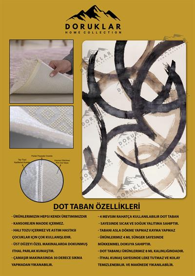 Kaymaz Taban Makinada Yıkanabilir Dijital Baskı Dekoratif Modern Desenli Rona Serisi Dot Taban Halı RN001