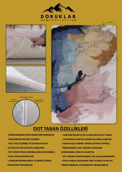 Kaymaz Taban Makinada Yıkanabilir Dijital Baskı Dekoratif Modern Desenli Rona Serisi Dot Taban Halı RN004
