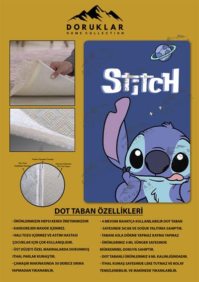 Kaymaz Taban Makinada Yıkanabilir Dijital Baskı Stitch Desenli Çocuk Odası Halısı Dot Taban Halı 0002