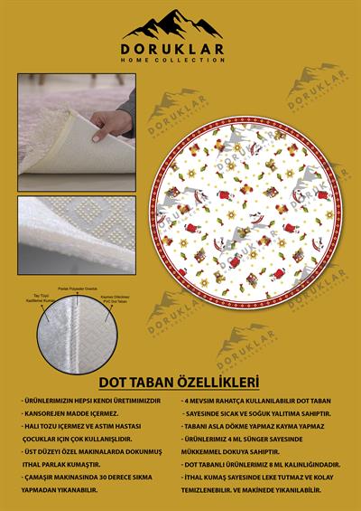 Kaymaz Taban Makinada Yıkanabilir Dijital Baskı Yılbaşı Desenli Genç Odası Halısı