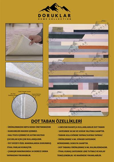 Kaymaz Taban Makinada Yıkanabilir Dijital Baskı Dekoratif Modern Desenli Nida Serisi Dot Taban Halı ND011