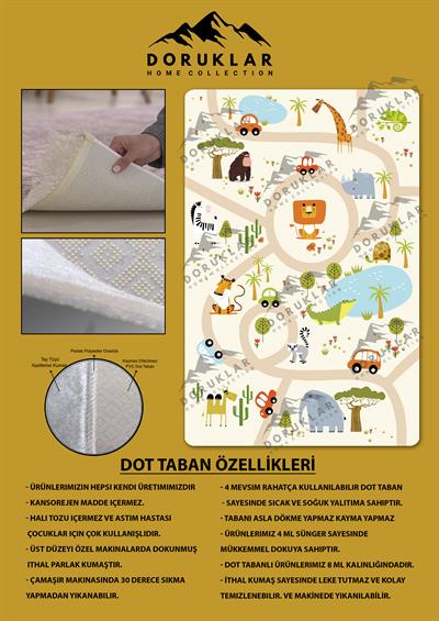 Kaymaz Taban Makinada Yıkanabilir Dijital Baskı Yol Desenli Çocuk Odası Halısı Dot Taban Halı