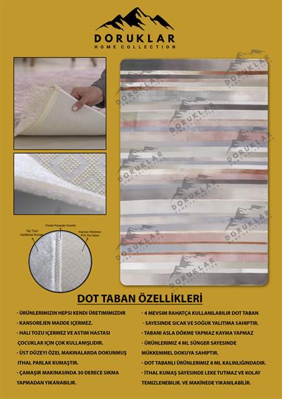 Kaymaz Taban Makinada Yıkanabilir Dijital Baskı Dekoratif Modern Desenli Nida Serisi Dot Taban Halı ND012
