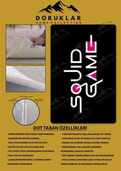 Kaymaz Taban Makinada Yıkanabilir Dijital Baskı Squid Game Desenli Genç Odası Halısı Dot Taban Halı