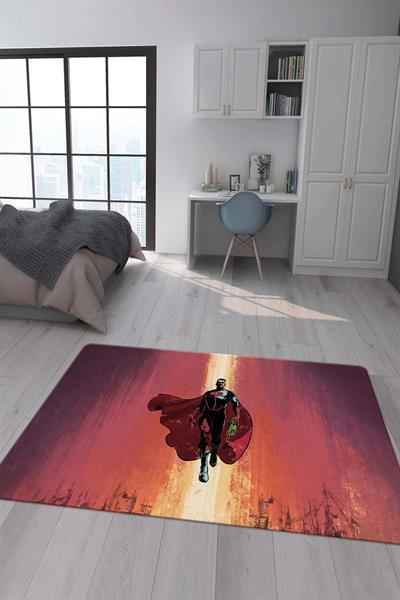 Kaymaz Taban Makinada Yıkanabilir Dijital Baskı Invincible Desenli Çocuk Odası Halısı Dot Taban Halı IC04